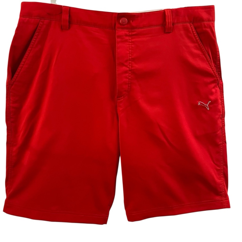 PUMA SHORTS, Men’s Size 38, Red Golf Performance Shorts w/ Pockets & Belt Loops.